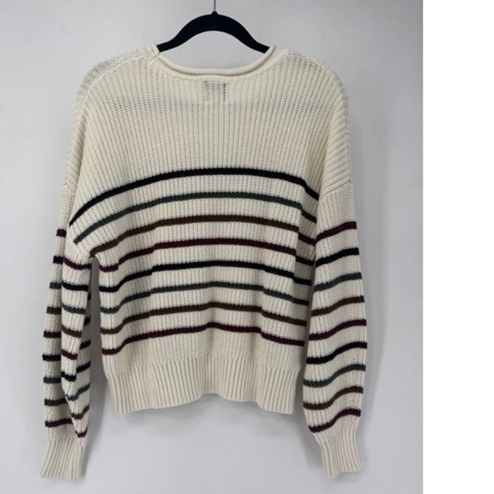 GAP Women Cream Striped Cotton Rollneck Knit Sweater MEDIUM Minimalist Nautical - Picture 4 of 9